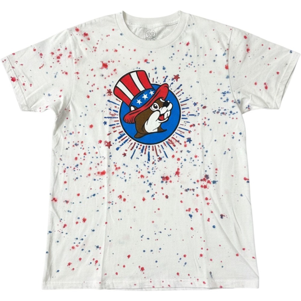 Buc-ee's Patriotic Uncle Sam Beaver Paint Splatter Graphic T-Shirt Mens Medium